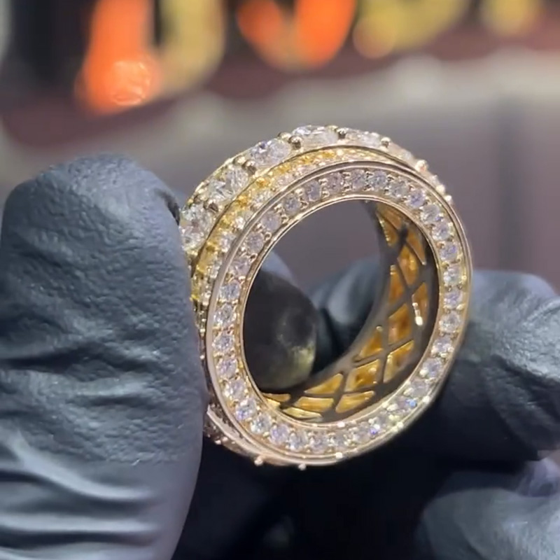 Round Cut White Sapphire Yellow Gold Men’s Eternity Band