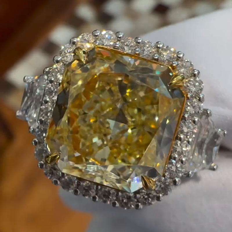 7ct Radiant Cut Yellow Sapphire Halo Pave Set Handmade Men's Ring