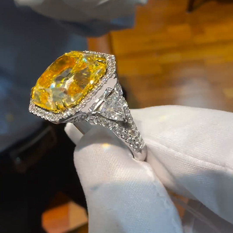 7ct Radiant Cut Yellow Sapphire Halo Pave Set Handmade Men's Ring