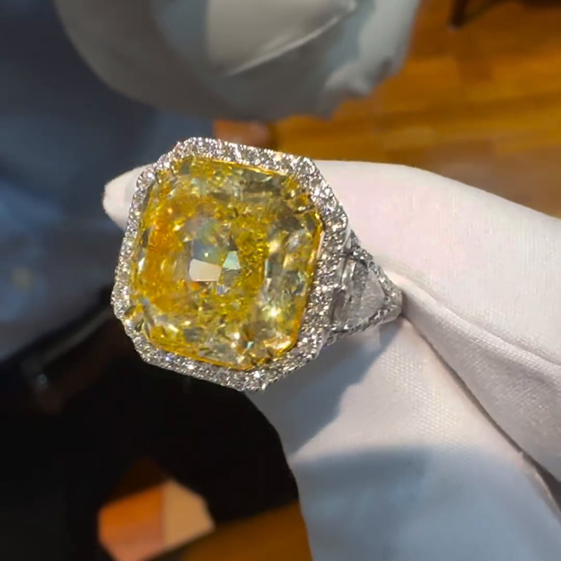 7ct Radiant Cut Yellow Sapphire Halo Pave Set Handmade Men's Ring