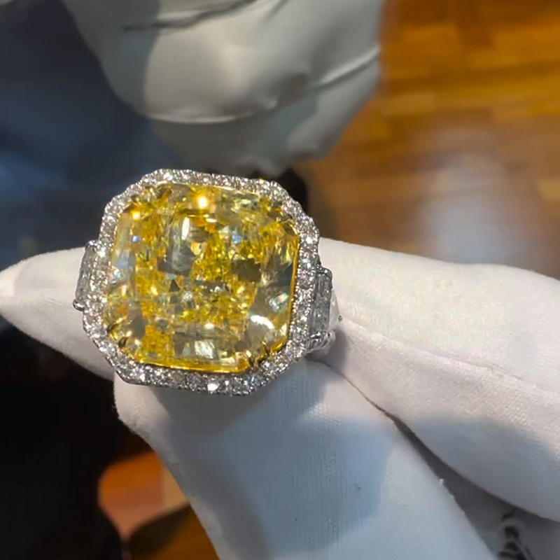 7ct Radiant Cut Yellow Sapphire Halo Pave Set Handmade Men's Ring