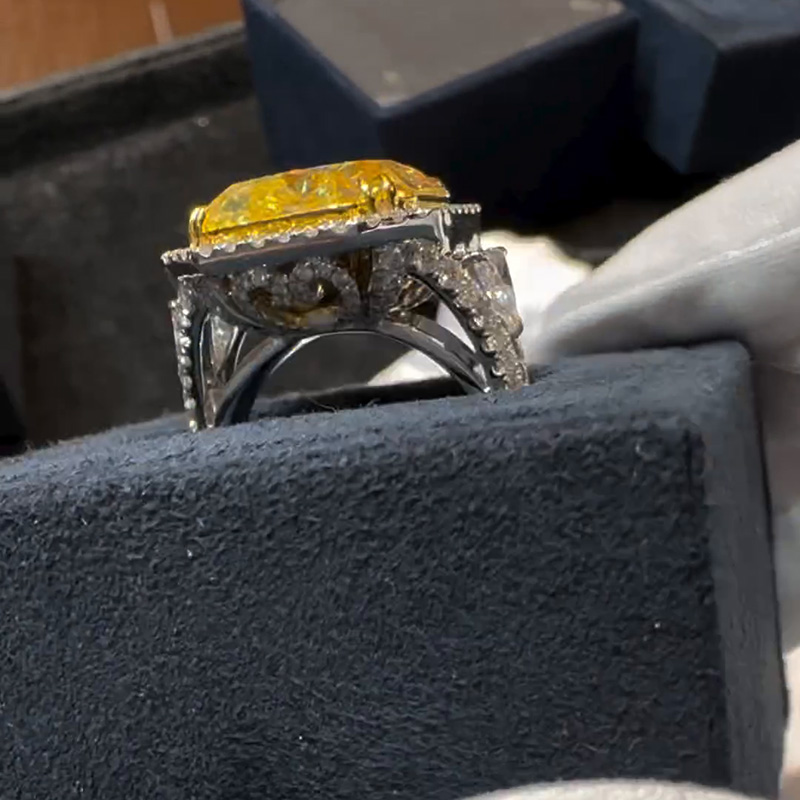 7ct Radiant Cut Yellow Sapphire Halo Pave Set Handmade Men's Ring