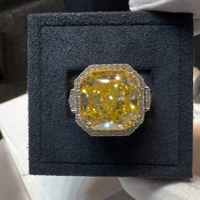 7ct Radiant Cut Yellow Sapphire Halo Pave Set Handmade Men's Ring