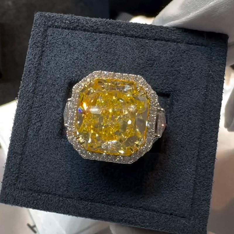 7ct Radiant Cut Yellow Sapphire Halo Pave Set Handmade Men's Ring