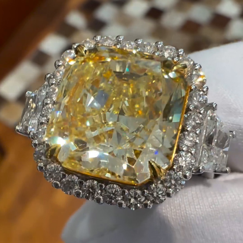 7ct Radiant Cut Yellow Sapphire Halo Pave Set Handmade Men's Ring