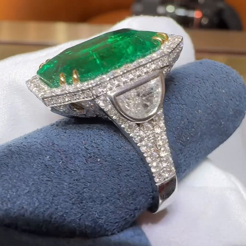 13ct Asscher Cut Emerald Halo Pave Set Vintage Handmade Men's Ring