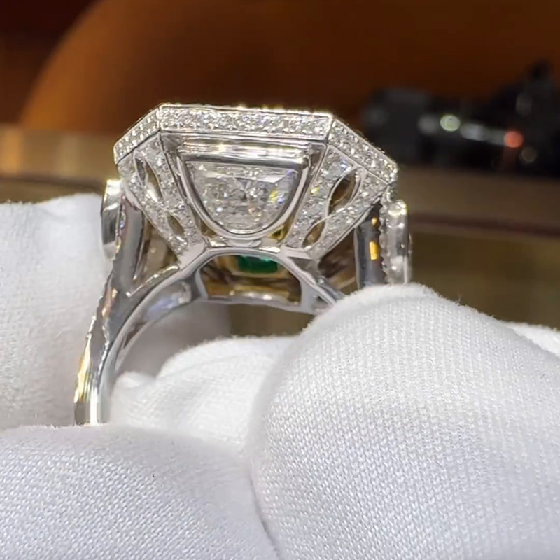 13ct Asscher Cut Emerald Halo Pave Set Vintage Handmade Men's Ring