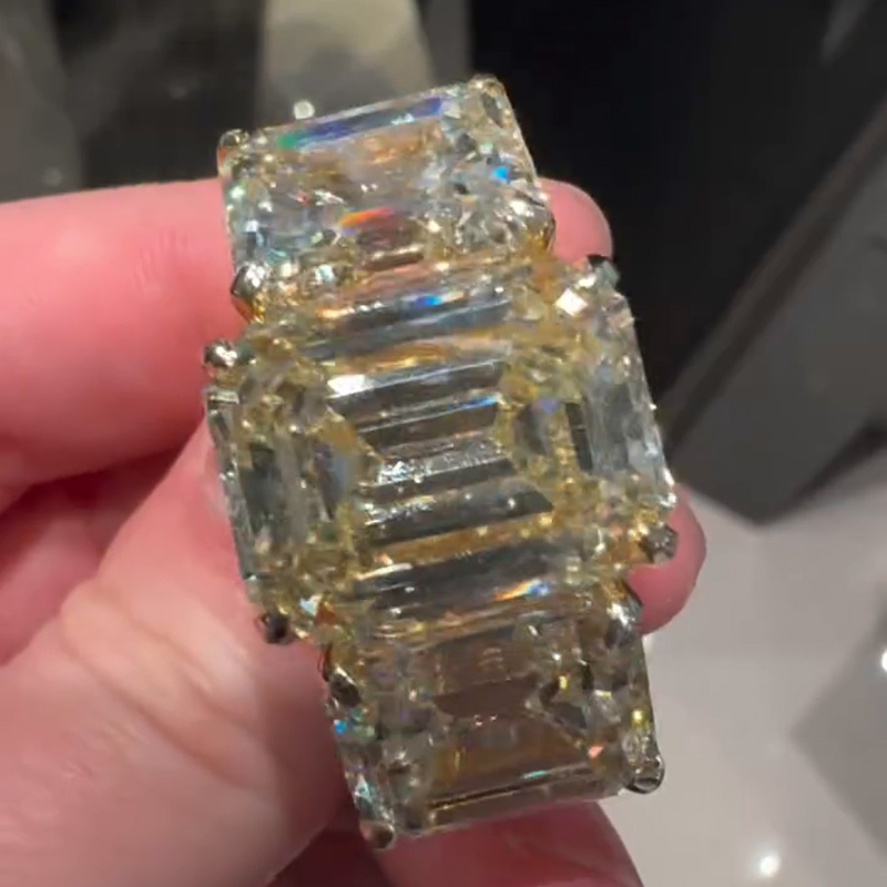 19ct Emerald Cut White Sapphire Three Stone Handmade Luxury Men's Ring