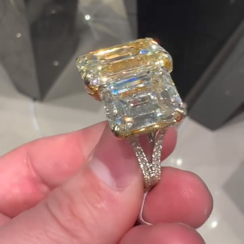 19ct Emerald Cut White Sapphire Three Stone Handmade Luxury Men's Ring