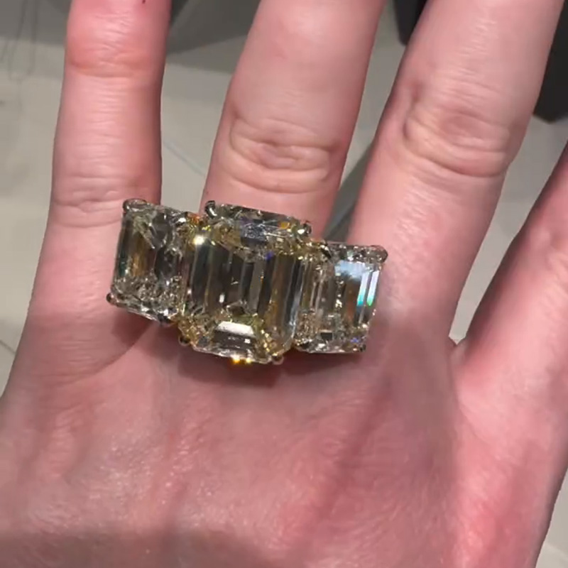19ct Emerald Cut White Sapphire Three Stone Handmade Luxury Men's Ring