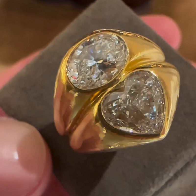 2ctw Oval & Heart Cut White Sapphire Bezel Set Vintage Handmade Twin Stone Ring