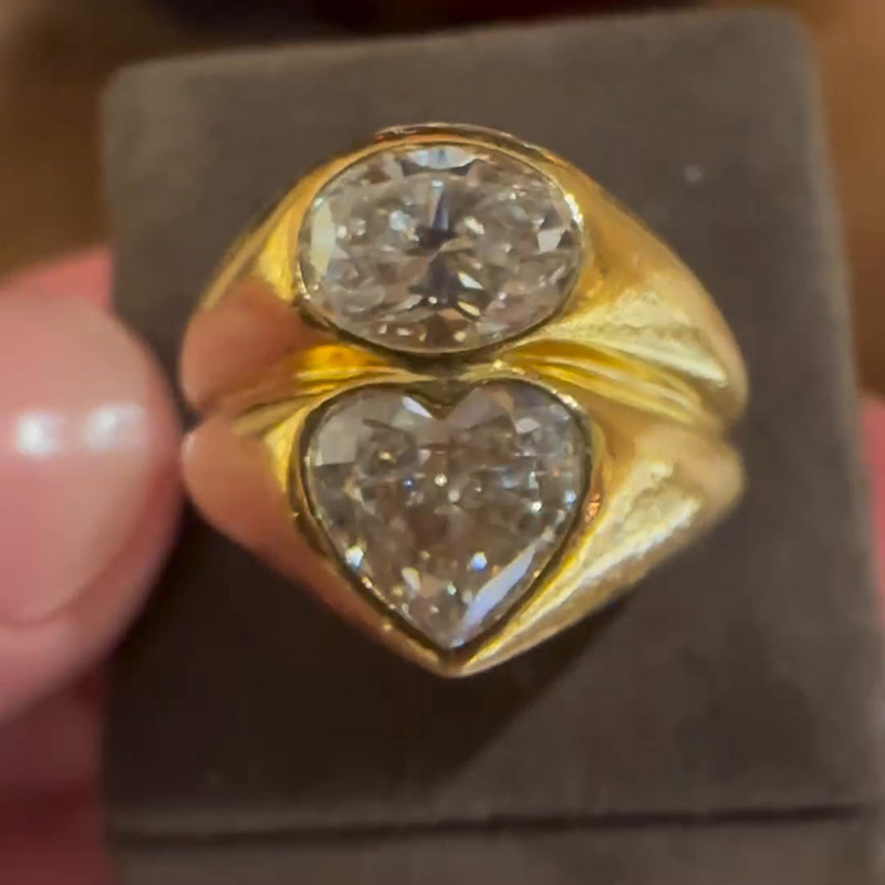 2ctw Oval & Heart Cut White Sapphire Bezel Set Vintage Handmade Twin Stone Ring