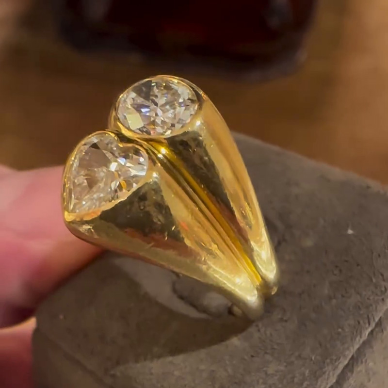 2ctw Oval & Heart Cut White Sapphire Bezel Set Vintage Handmade Twin Stone Ring