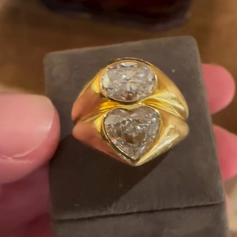 2ctw Oval & Heart Cut White Sapphire Bezel Set Vintage Handmade Twin Stone Ring