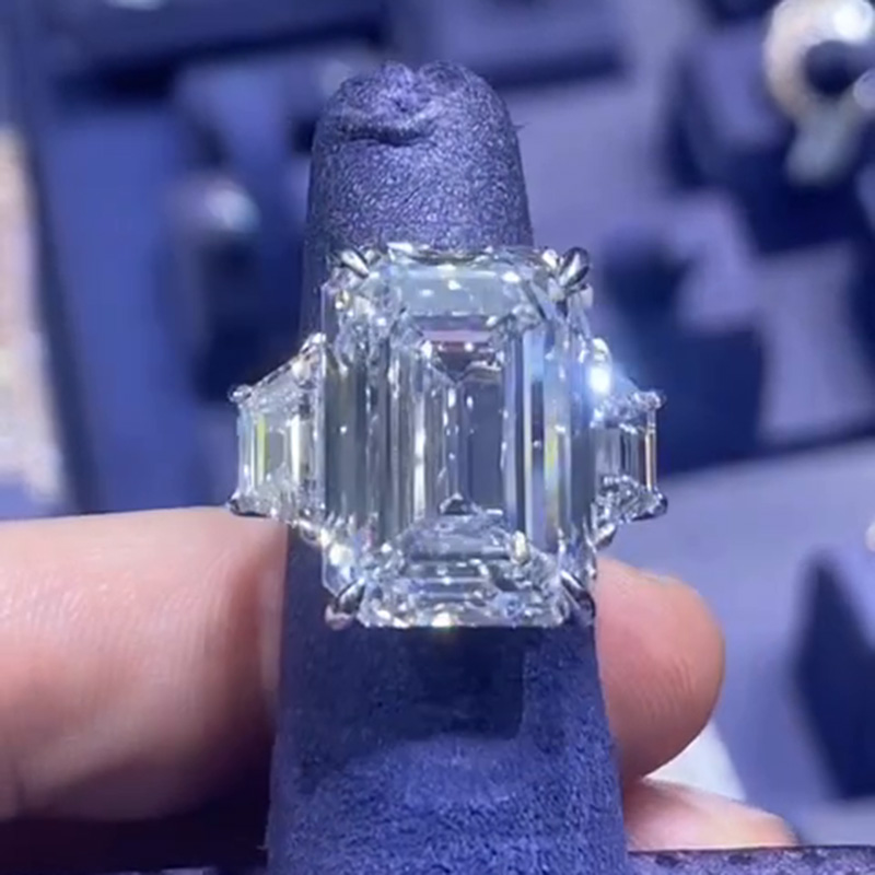 15ct Emerald Cut White Sapphire With 2.7ct Side Stones Handmade Men's Ring