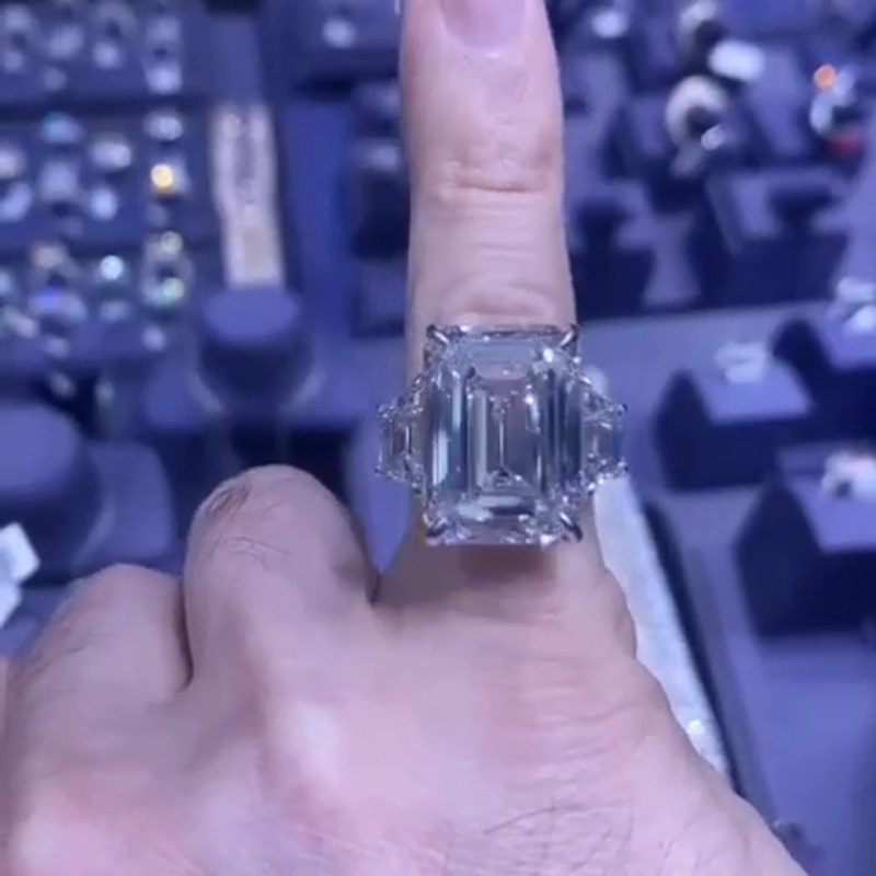 15ct Emerald Cut White Sapphire With 2.7ct Side Stones Handmade Men's Ring
