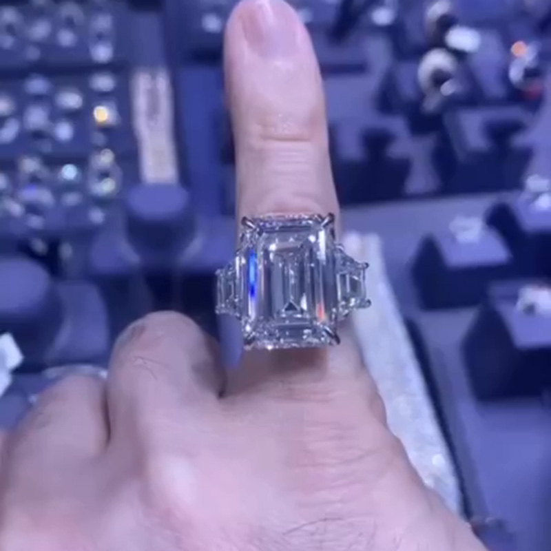 15ct Emerald Cut White Sapphire With 2.7ct Side Stones Handmade Men's Ring