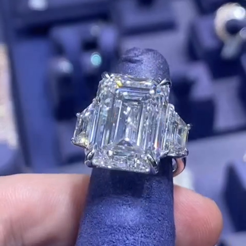 15ct Emerald Cut White Sapphire With 2.7ct Side Stones Handmade Men's Ring