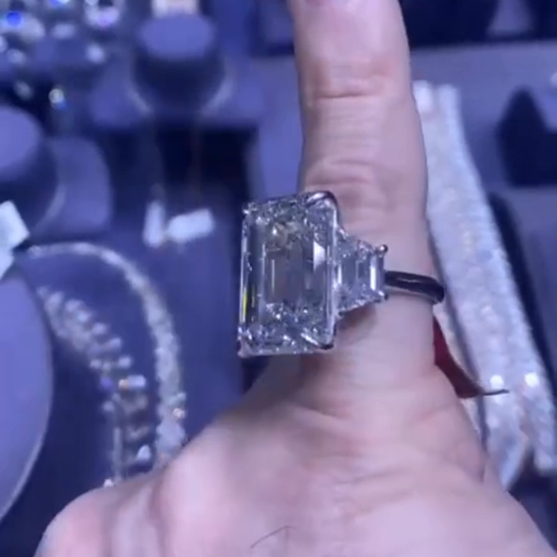 15ct Emerald Cut White Sapphire With 2.7ct Side Stones Handmade Men's Ring