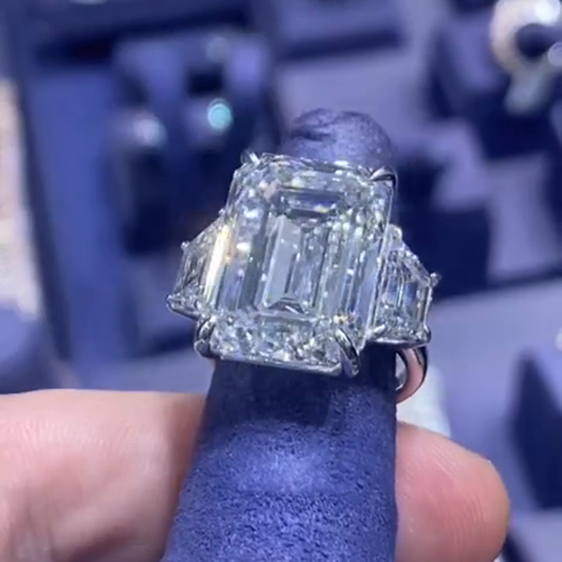 15ct Emerald Cut White Sapphire With 2.7ct Side Stones Handmade Men's Ring