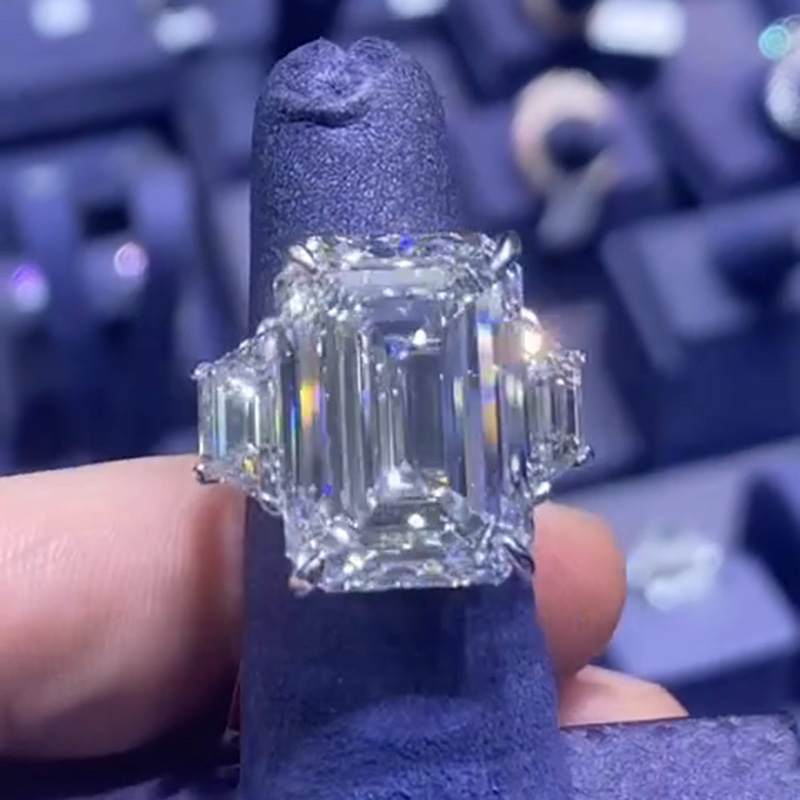 15ct Emerald Cut White Sapphire With 2.7ct Side Stones Handmade Men's Ring