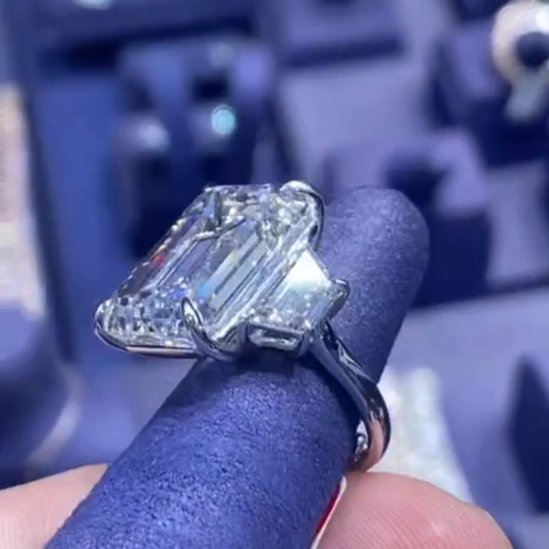 15ct Emerald Cut White Sapphire With 2.7ct Side Stones Handmade Men's Ring