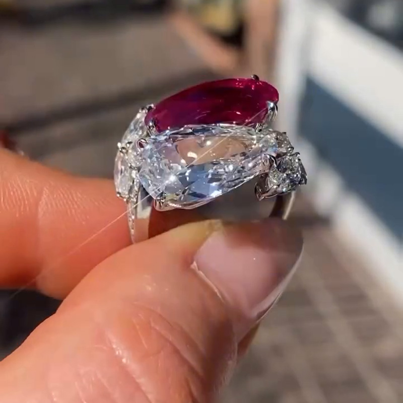 6ct Pear Cut Ruby & White Sapphire Toi Et Moi Double Stone Ring
