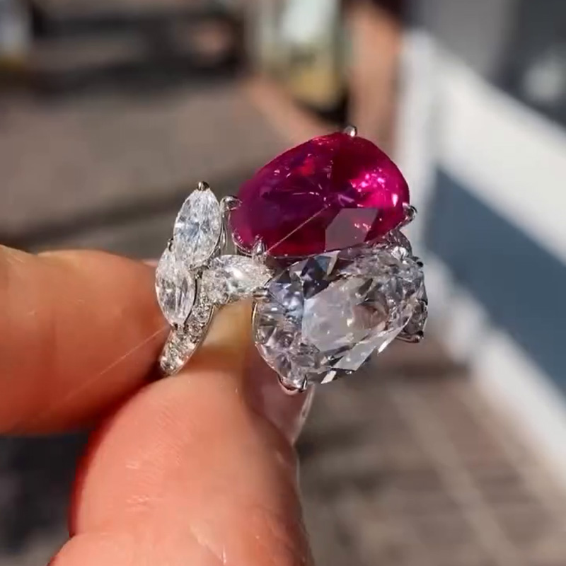 6ct Pear Cut Ruby & White Sapphire Toi Et Moi Double Stone Ring