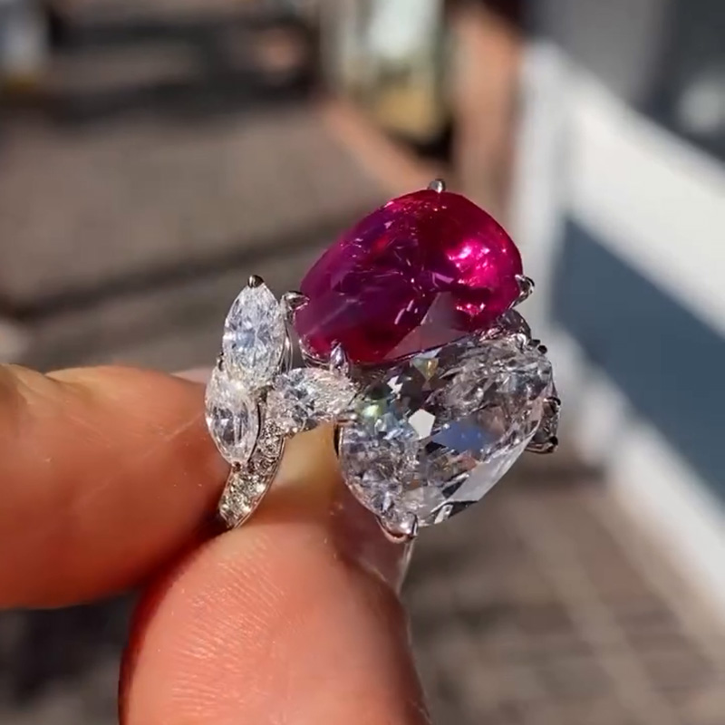 6ct Pear Cut Ruby & White Sapphire Toi Et Moi Double Stone Ring