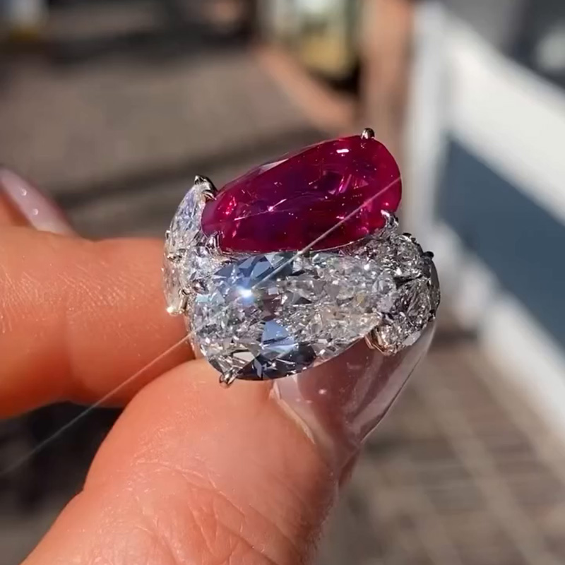 6ct Pear Cut Ruby & White Sapphire Toi Et Moi Double Stone Ring