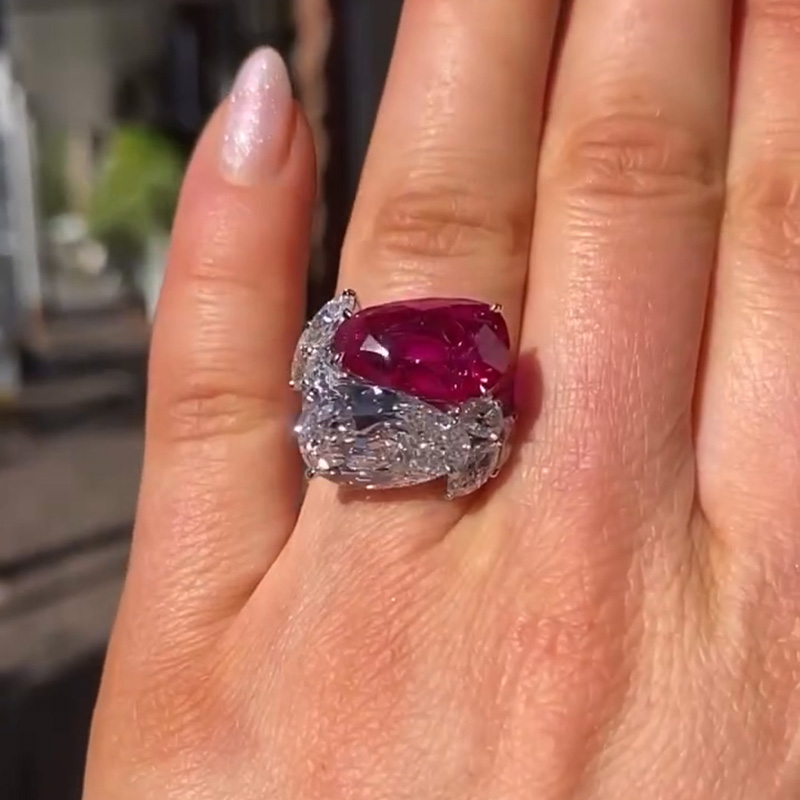 6ct Pear Cut Ruby & White Sapphire Toi Et Moi Double Stone Ring
