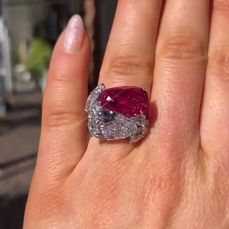 6ct Pear Cut Ruby & White Sapphire Toi Et Moi Double Stone Ring