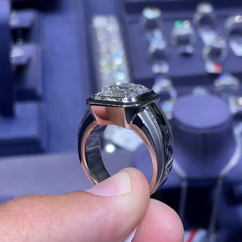 4.5ct Asscher Cut White Sapphire Handmade Sterling Silver Simple Men's Ring