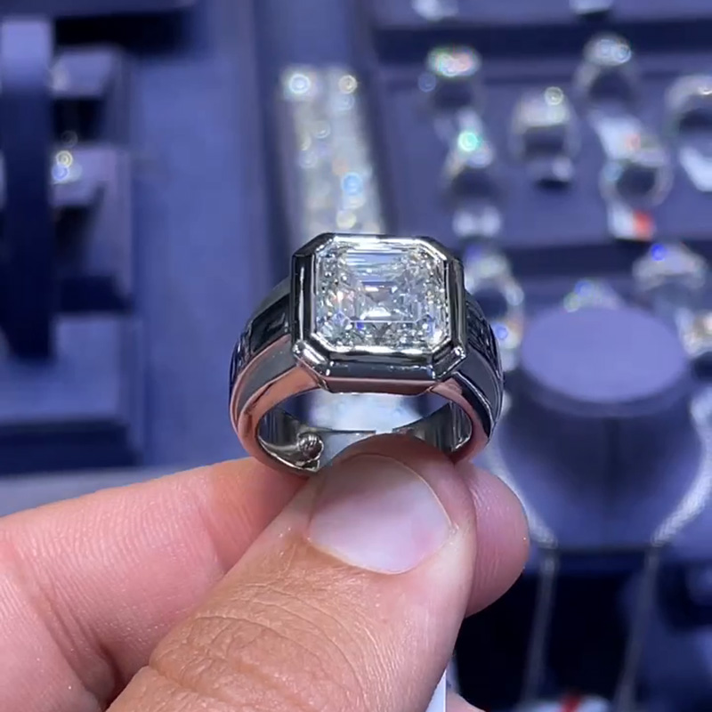 4.5ct Asscher Cut White Sapphire Handmade Sterling Silver Simple Men's Ring