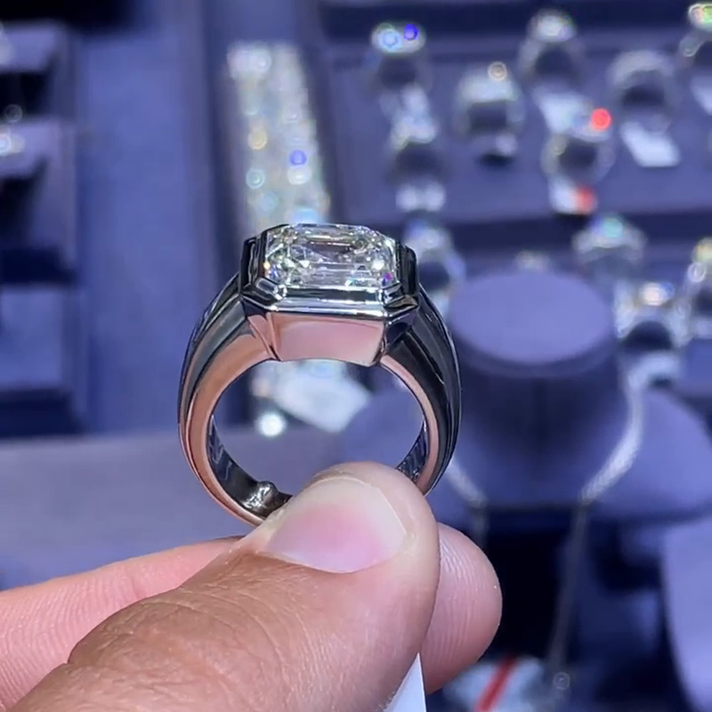 4.5ct Asscher Cut White Sapphire Handmade Sterling Silver Simple Men's Ring