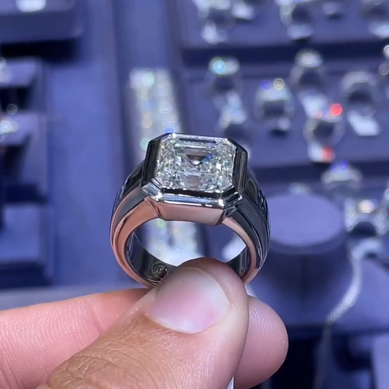 4.5ct Asscher Cut White Sapphire Handmade Sterling Silver Simple Men's Ring