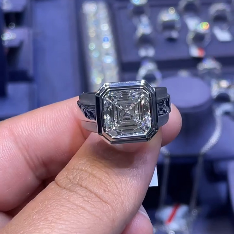 4.5ct Asscher Cut White Sapphire Handmade Sterling Silver Simple Men's Ring