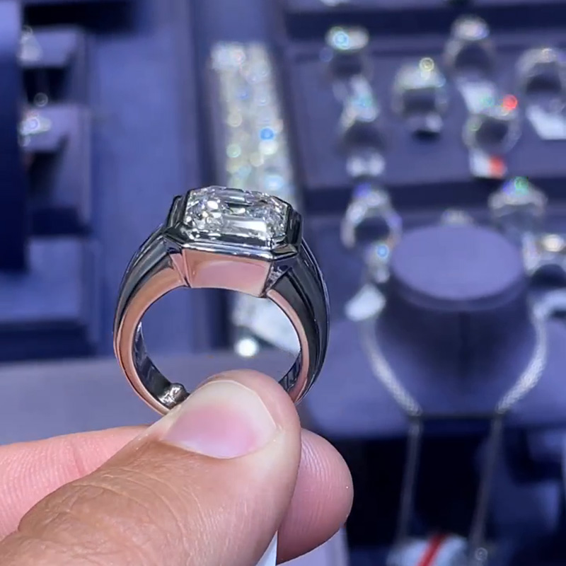 4.5ct Asscher Cut White Sapphire Handmade Sterling Silver Simple Men's Ring