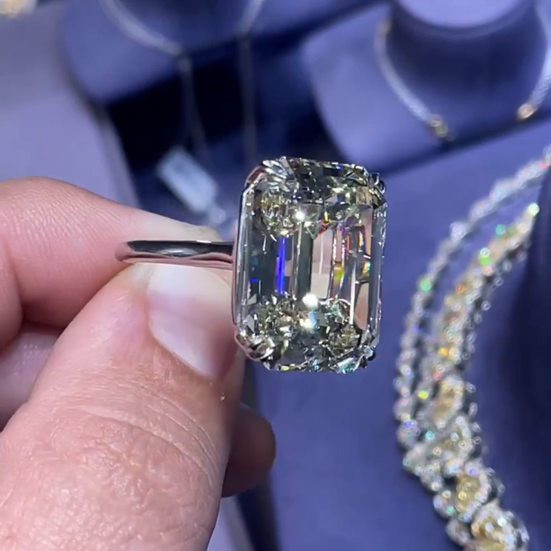 10ct Emerald Cut White Sapphire Classic Sterling Silver Handmade Ring