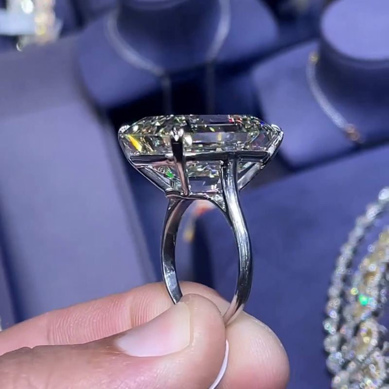 10ct Emerald Cut White Sapphire Classic Sterling Silver Handmade Ring