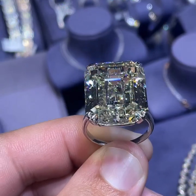 10ct Emerald Cut White Sapphire Classic Sterling Silver Handmade Ring