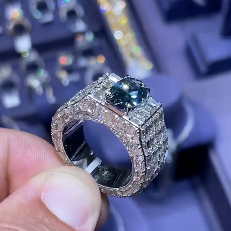 2.5ct Oval Cut Blue Sapphire Full Set Handmade Men's Ring