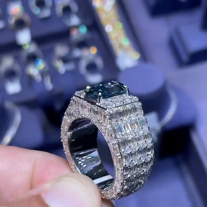 2.5ct Oval Cut Blue Sapphire Full Set Handmade Men's Ring