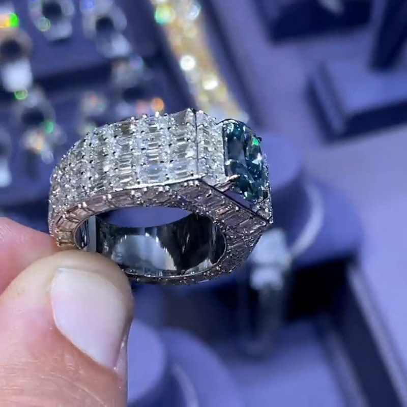 2.5ct Oval Cut Blue Sapphire Full Set Handmade Men's Ring