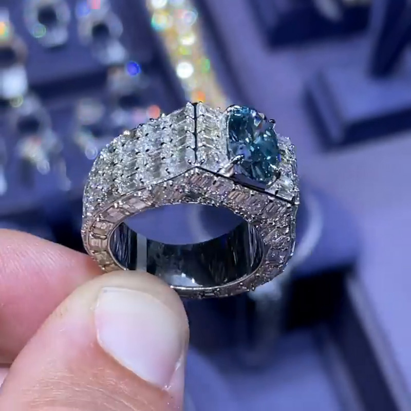 2.5ct Oval Cut Blue Sapphire Full Set Handmade Men's Ring