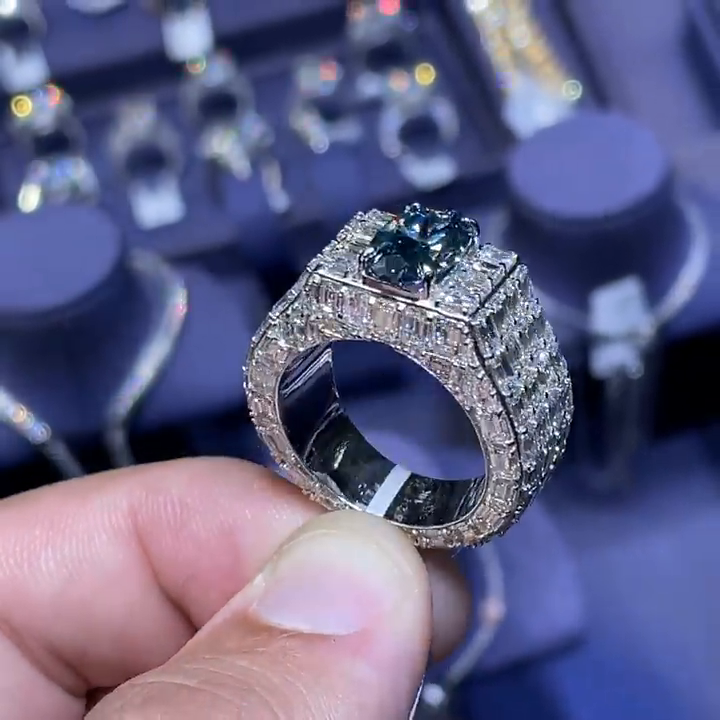 2.5ct Oval Cut Blue Sapphire Full Set Handmade Men's Ring