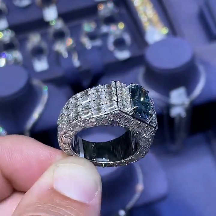 2.5ct Oval Cut Blue Sapphire Full Set Handmade Men's Ring