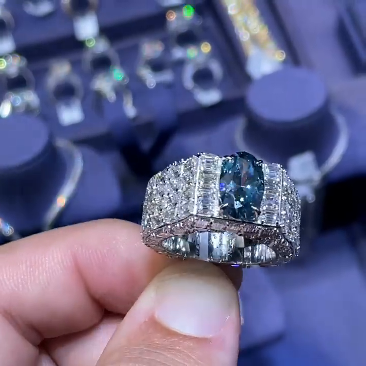 2.5ct Oval Cut Blue Sapphire Full Set Handmade Men's Ring