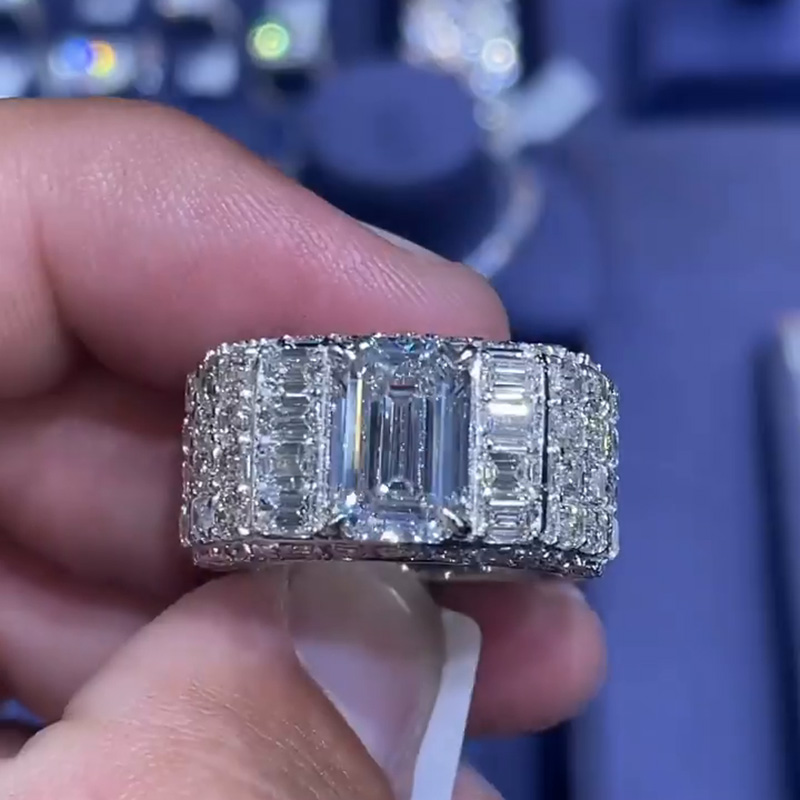 3.5ct Emerald Cut White Sapphire Full Set Sterling Silver Handmade Men's Ring