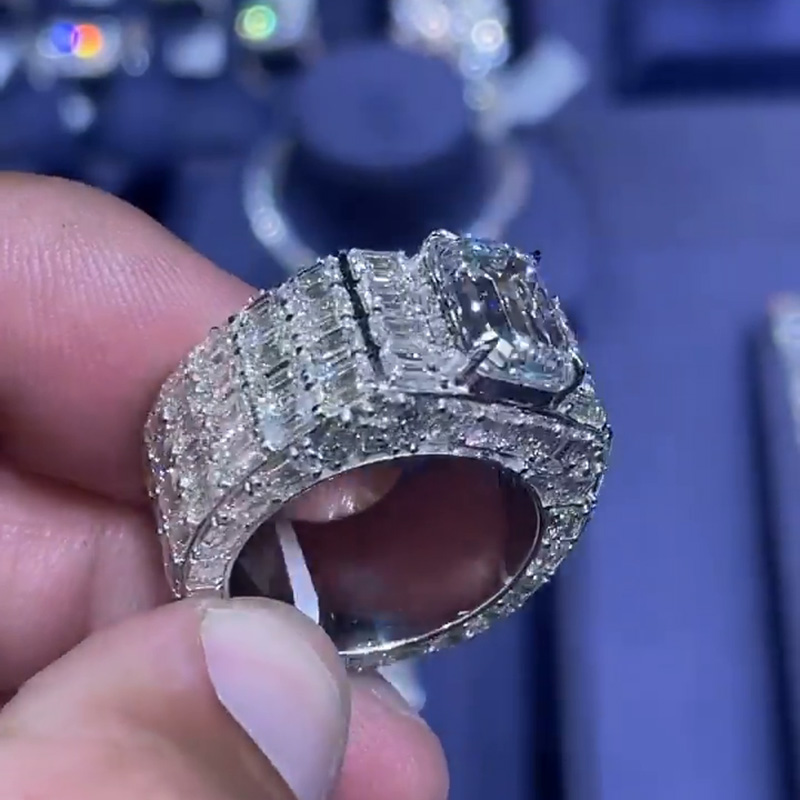 3.5ct Emerald Cut White Sapphire Full Set Sterling Silver Handmade Men's Ring